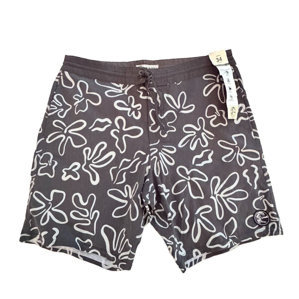 New O'Neill Originals Above the Knee Print Swim Trunks Shorts 34 Hyperdry Hybrid
